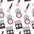 Vector seamless pattern with makeup. Eyeshadow, brush and powder.