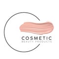 Makeup design template with place for text. Cosmetic Logo concept of liquid foundation and lipstick smear strokes.