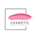 Makeup design template with place for text. Cosmetic Logo concept of liquid nail polish and lipstick smear strokes.