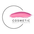 Makeup design template with place for text. Cosmetic Logo concept of liquid nail polish and lipstick smear strokes.