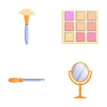 Makeup equipment icons set cartoon vector. Brush eye shadow and makeup mirror Royalty Free Stock Photo