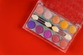 Makeup eye shadows in clear box Royalty Free Stock Photo