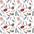 Makeup, face care beauty tools and equipment Seamless pattern Royalty Free Stock Photo