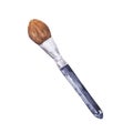 Makeup fluffy brush with dark handle. Watercolor.