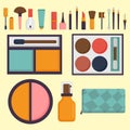 Makeup icons perfume mascara care brushes comb faced eyeshadow glamour female accessory vector.