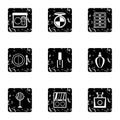 Makeup icons set, grunge style