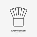 Makeup kabuki brush flat line icon. Beauty care sign, illustration of make up artist equipment. Thin linear logo for
