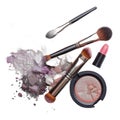 A makeup kit with a brush and a lipstick Royalty Free Stock Photo