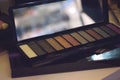 Makeup Kit for professional makeup. Bright Color eye shadow palette, set. Closeup of professional makeup kit Royalty Free Stock Photo