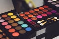 Makeup Kit for professional makeup. Bright Color eye shadow palette, set. Closeup of professional makeup kit Royalty Free Stock Photo