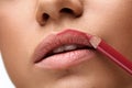 Makeup Lips. Beautiful Woman Lips With Lip Pen, Liner, Pencil