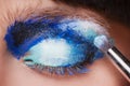 Makeup. Make-up. Painting blue eyeshadows. Eye Royalty Free Stock Photo