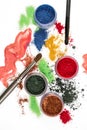 Makeup. Make-up Set. Brush. colorful Glitter. lipgloss, rouge, eyeshadows, on a white background Royalty Free Stock Photo