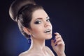 Makeup and manicure. Beauty portrait of young adorable looking b Royalty Free Stock Photo