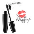 Makeup mascara tube, brush and stain isolated vector illustration Royalty Free Stock Photo