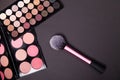 Makeup palets and brush on pure black background. Royalty Free Stock Photo
