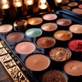 Makeup palette, cosmetic powder container with variety of different tones and colors Royalty Free Stock Photo