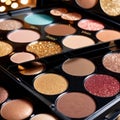 Makeup palette, cosmetic powder container with variety of different tones and colors Royalty Free Stock Photo