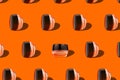 Cosmetics tonal foundation glass jar pattern geometrical podium orange background Balancing makeup product BB cream