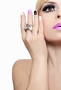 Makeup with pink lips and nail Polish. Royalty Free Stock Photo