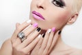 Makeup with pink lips and nail Polish. Royalty Free Stock Photo