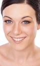 Makeup, portrait and happy woman in studio for cosmetic care, wellness and shine closeup. Beauty, face and female model