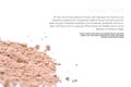 Makeup powder with text isolated on white background. Flyer, banner or catalog page concept. Royalty Free Stock Photo