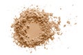 Makeup powder texture. Crushed  beige foundation swatch isolated on white background Royalty Free Stock Photo