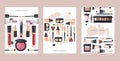 Makeup product catalog cover template, vector illustration. Cosmetic items brochure, beauty shop makeup promotion