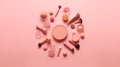 Makeup Products Arranged In A Circular Pattern On Pink Royalty Free Stock Photo