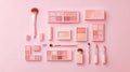 Pink Makeup Flat Lay Palettes, Brushes, Lipstick Compacts - Beauty Collection Royalty Free Stock Photo