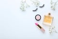 Makeup shadow, lipstick with perfume bottle