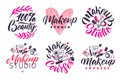 Makeup Studio and Courses Vector Logo Set. Illustration of cosmetics. Lettering illustration