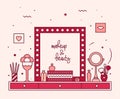 Makeup table vanity linear mirror dressing vector Royalty Free Stock Photo