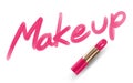 Makeup text write by Lipstick pink color