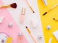 Makeup tools cosmetics, lotions, shower gel bottles, sponge, creams Royalty Free Stock Photo