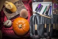 Makeup tools with halloween objects
