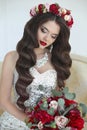 Makeup. Wedding Hairstyle. Beautiful bride. Long wavy hair. bru Royalty Free Stock Photo