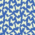 Makhaon butterflies silhouettes pattern. Seamless background with beautiful flying insects. Blue and yellow print. Vector repeat Royalty Free Stock Photo