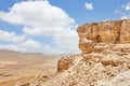 Makhtesh Ramon - Ramon Crater in Israel's Negev Desert from the Mitzpe Ramon lookout, with Mount Ramon in the background Royalty Free Stock Photo