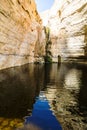 Makhtesh Ramon crater mountains park view trekking path with water - geological site in Negev desert