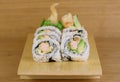 Maki roll with shrimps fried, avocado and lattuce