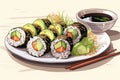 Maki rolls, fish and vegetables and avocado wrapped in seaweed