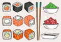 Maki rolls set colorful stickers