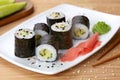 Maki sushi roll with cucumber, wasabi, ginger and Royalty Free Stock Photo