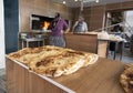 Making of Anatolian bread. Breads and pastries on the shelf for sale.