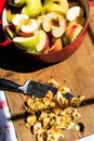 Making applesauce from organic McIntosh apples