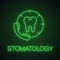 Making appointment with dentist neon light icon