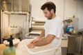 Making of bakery products in bakery shop by a chief baker