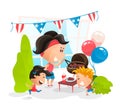 Making BBQ at Independence Day of America. Vector illustration in flat cartoon style